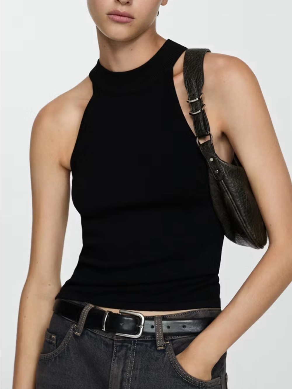 Mango Black Knit Halter Tank Top